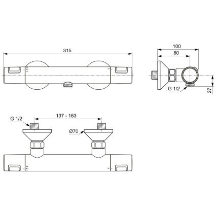 Ideal Standard A7201AA - Termostatyczna bateria prysznicowa CERATHERM T25 chrom błyszczący