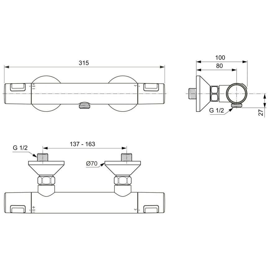 Ideal Standard A7201AA - Termostatyczna bateria prysznicowa CERATHERM T25 chrom błyszczący