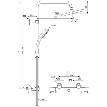 Ideal Standard A7208AA - Zestaw prysznicowy z baterią termostatyczną CERATHERM T25, błyszczący chrom