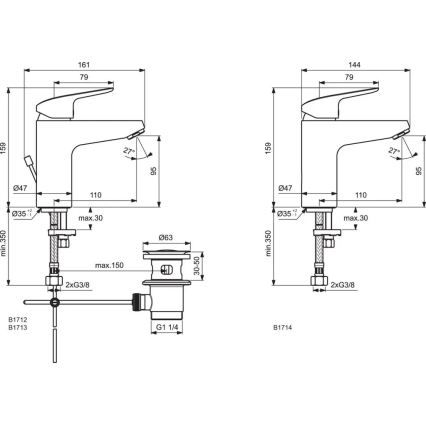 Ideal Standard B1713AA - Bateria umywalkowa CERAFLEX 15,9 cm, chrom błyszczący