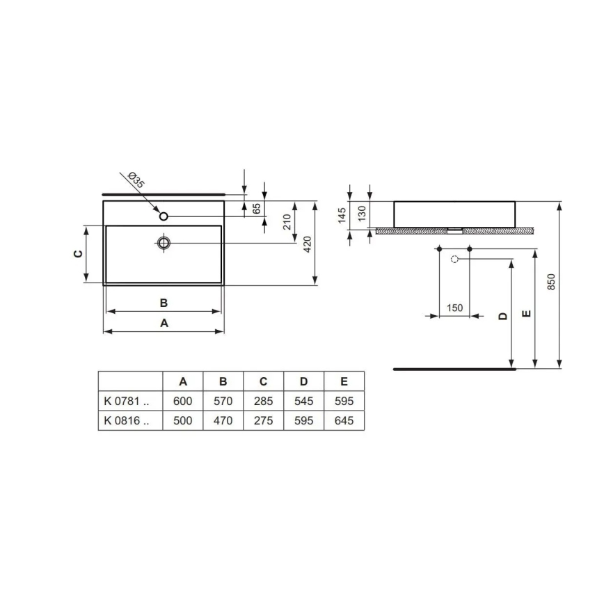 Ideal Standard K081601 - Umywalka nablatowa STRADA 60x42 cm ceramika/biała