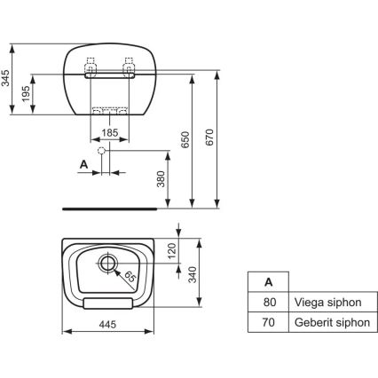 Ideal Standard R380601 - Umywalka wisząca DOURO 44,5x34 cm ceramika/biała