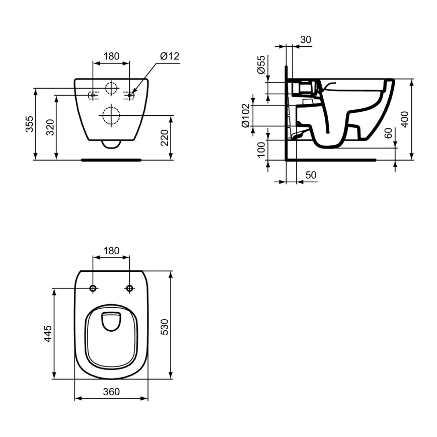 Ideal Standard T493201 - Wisząca miska WC bezrantowa TESI ceramika/biała
