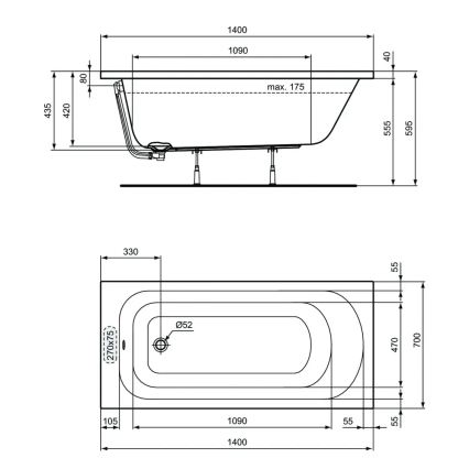 Ideal Standard W004201 - Wanna SIMPLICITY 150x70 cm akrylowa, biała