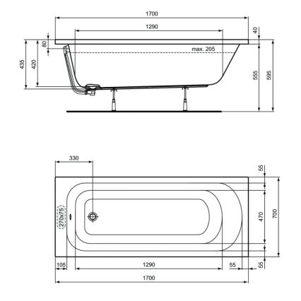 Ideal Standard W004401 - Wanna SIMPLICITY 170x70 cm akryl/biała