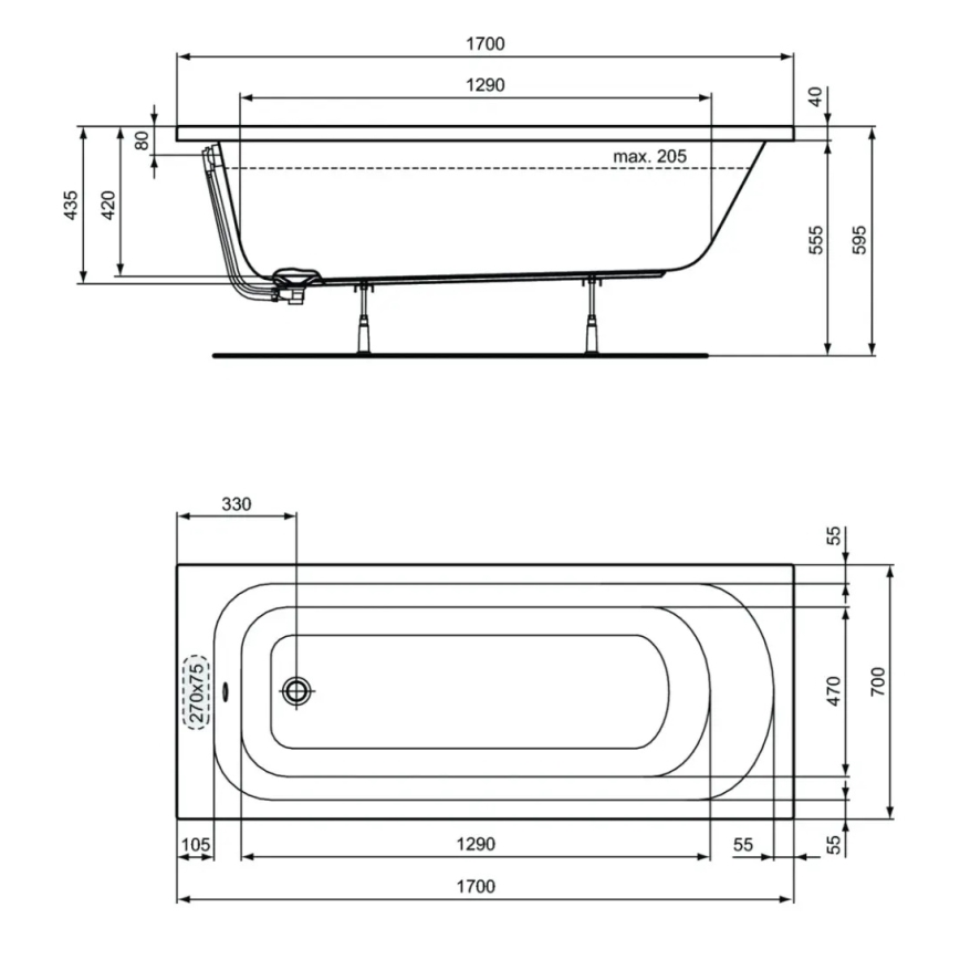 Ideal Standard W004401 - Wanna SIMPLICITY 170x70 cm akryl/biała