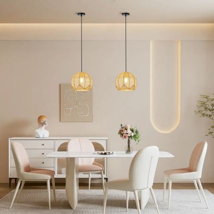 Żyrandol na lince PELO 1xE27/40W/230V śr. 30 cm rattan