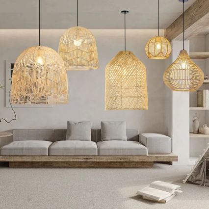 Żyrandol na lince PELO 1xE27/40W/230V śr. 30 cm rattan