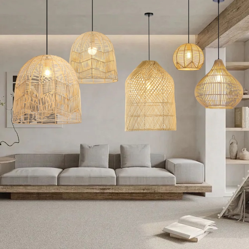 Żyrandol na lince PELO 1xE27/40W/230V śr. 30 cm rattan