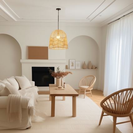 Żyrandol na lince PELO 1xE27/40W/230V śr. 50 cm rattan