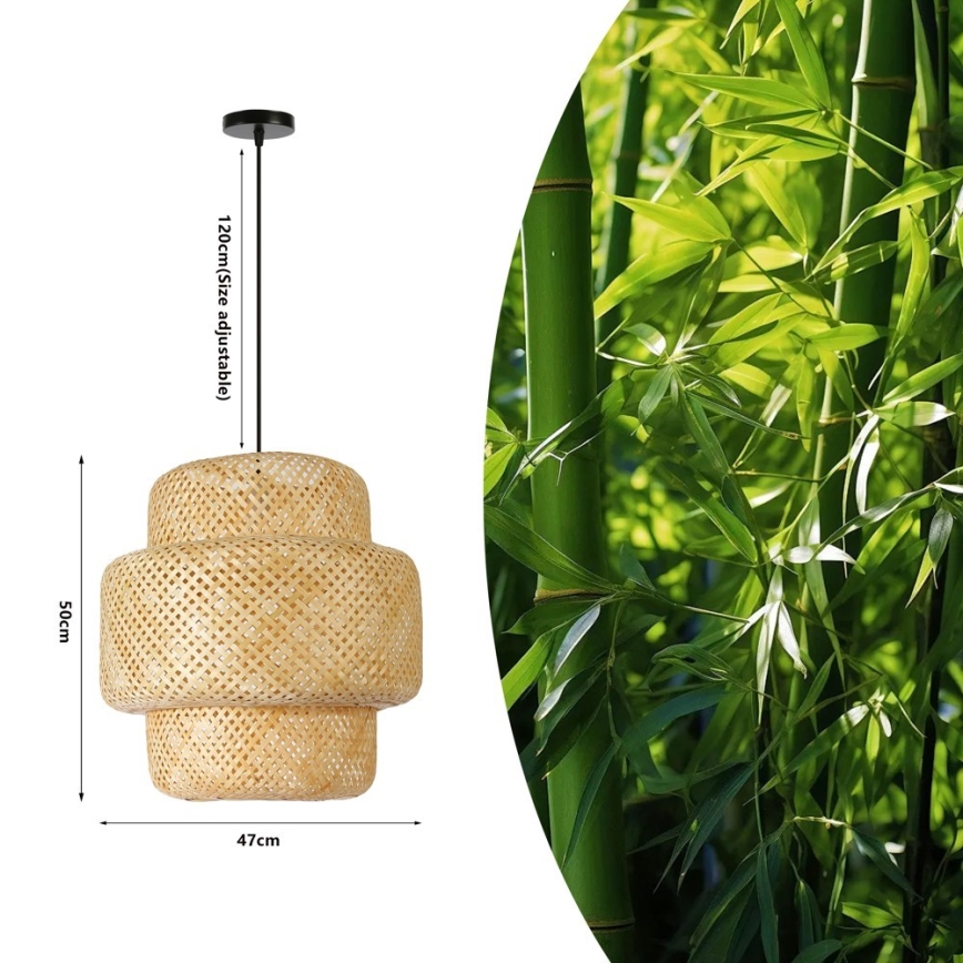 Żyrandol na lince HILO 1xE27/40W/230V śr. 47 cm bambus