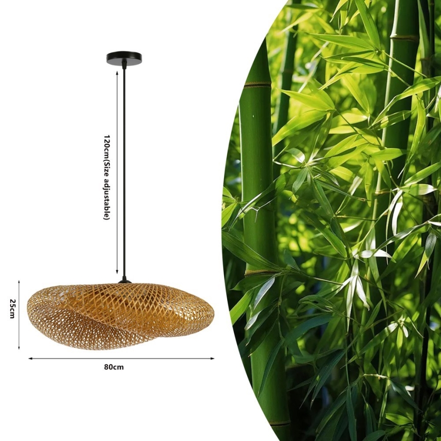 Żyrandol na lince HILO 1xE27/40W/230V śr. 80 cm bambus