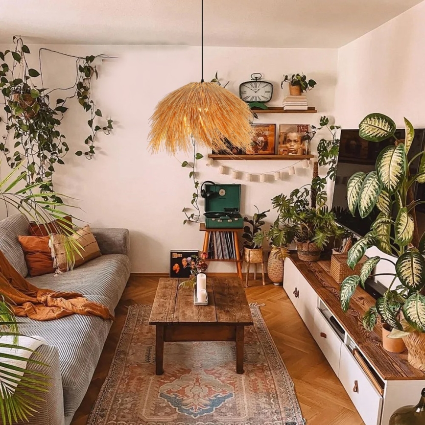 Żyrandol na lince NATURALEZA 1xE27/40W/230V śr. 55 cm rattan