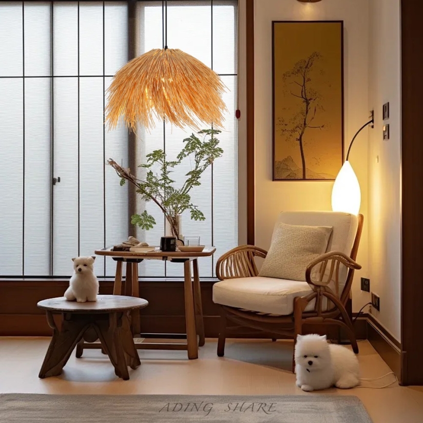 Żyrandol na lince NATURALEZA 1xE27/40W/230V śr. 55 cm rattan