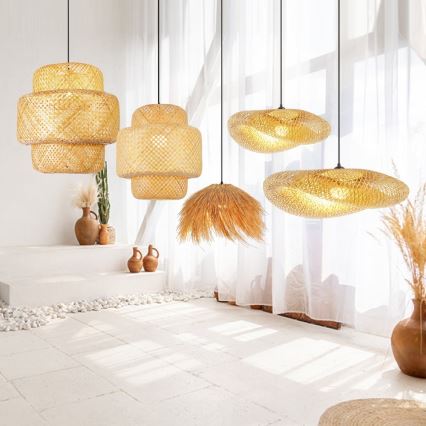 Żyrandol na lince NATURALEZA 1xE27/40W/230V śr. 55 cm rattan