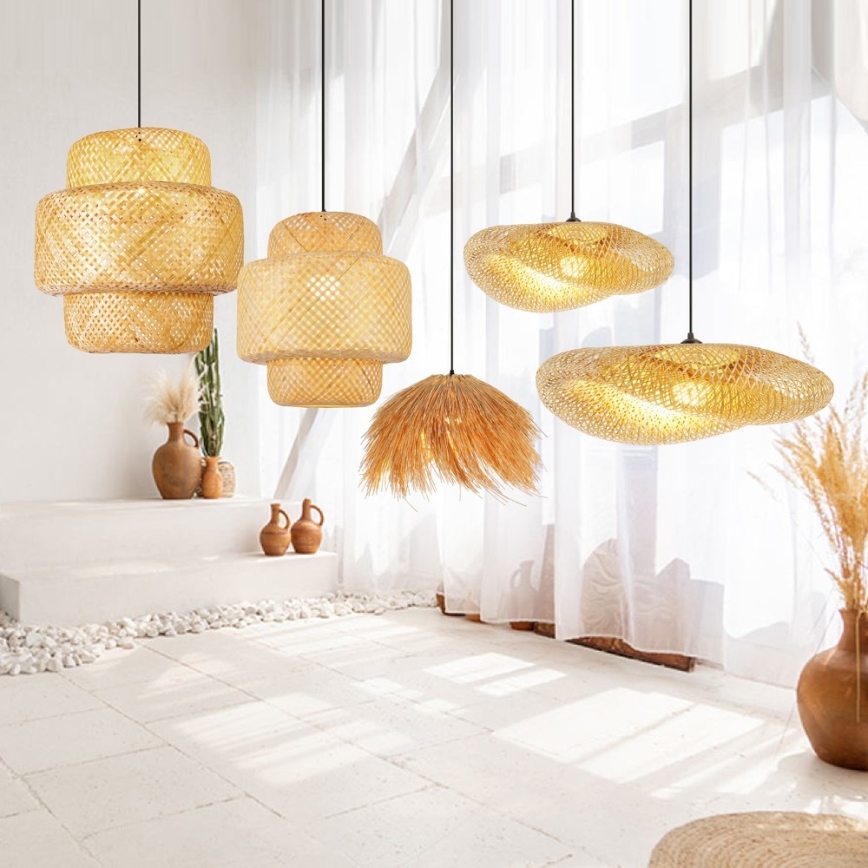 Żyrandol na lince NATURALEZA 1xE27/40W/230V śr. 55 cm rattan