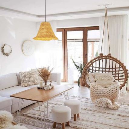 Żyrandol na lince NATURALEZA 1xE27/40W/230V śr. 45 cm rattan