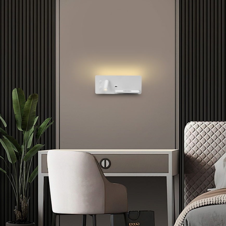 Immax 08285L - LED Reflektor ścienny z półką, portem USB i bezprzewodowym ładowaniem Be PREPARE LED/3W/230V + LED/3W biały