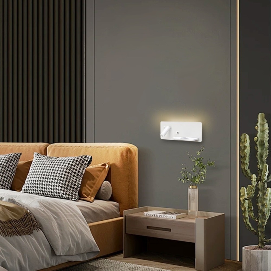Immax 08285L - LED Reflektor ścienny z półką, portem USB i bezprzewodowym ładowaniem Be PREPARE LED/3W/230V + LED/3W biały