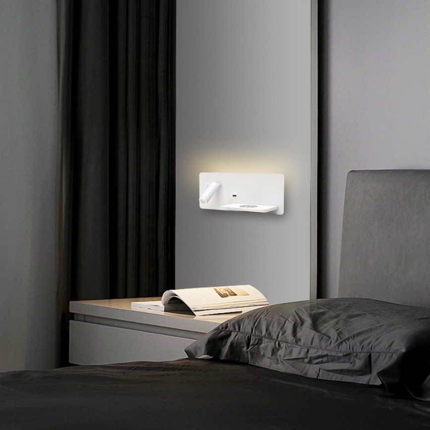 Immax 08285L - LED Reflektor ścienny z półką, portem USB i bezprzewodowym ładowaniem Be PREPARE LED/3W/230V + LED/3W biały