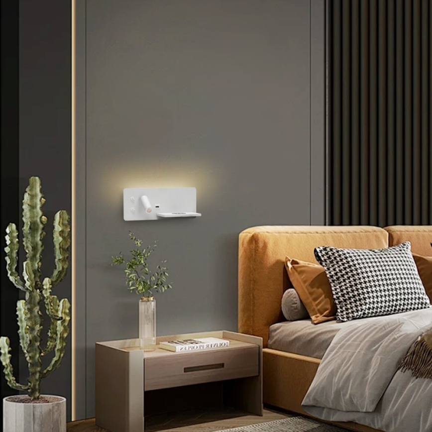 Immax 08285L - LED Reflektor ścienny z półką, portem USB i bezprzewodowym ładowaniem Be PREPARE LED/3W/230V + LED/3W biały