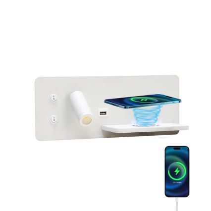 Immax 08285L - LED Reflektor ścienny z półką, portem USB i bezprzewodowym ładowaniem Be PREPARE LED/3W/230V + LED/3W biały