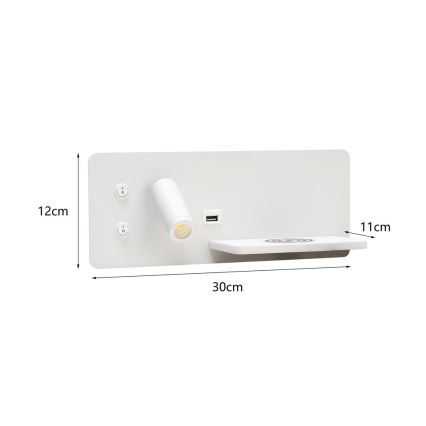Immax 08285L - LED Reflektor ścienny z półką, portem USB i bezprzewodowym ładowaniem Be PREPARE LED/3W/230V + LED/3W biały