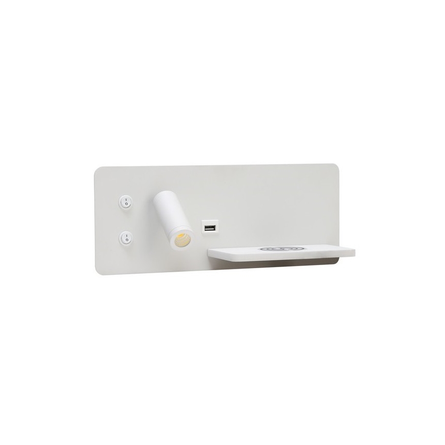 Immax 08285L - LED kinkiet punktowy z półką, portem USB i ładowaniem bezprzewodowym Be PREPARE LED/3W/230V + LED/3W biały