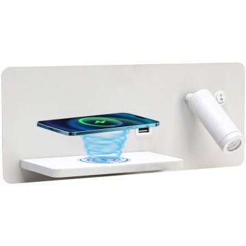 Immax 08286L - LED kinkiet punktowy z półką, portem USB i ładowaniem bezprzewodowym Be PREPARE LED/3W/230V + LED/3W biały