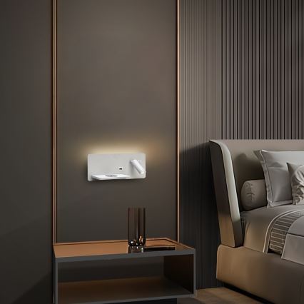 Immax 08286L - LED Reflektor ścienny z półką, portem USB i bezprzewodowym ładowaniem Be PREPARE LED/3W/230V + LED/3W biały