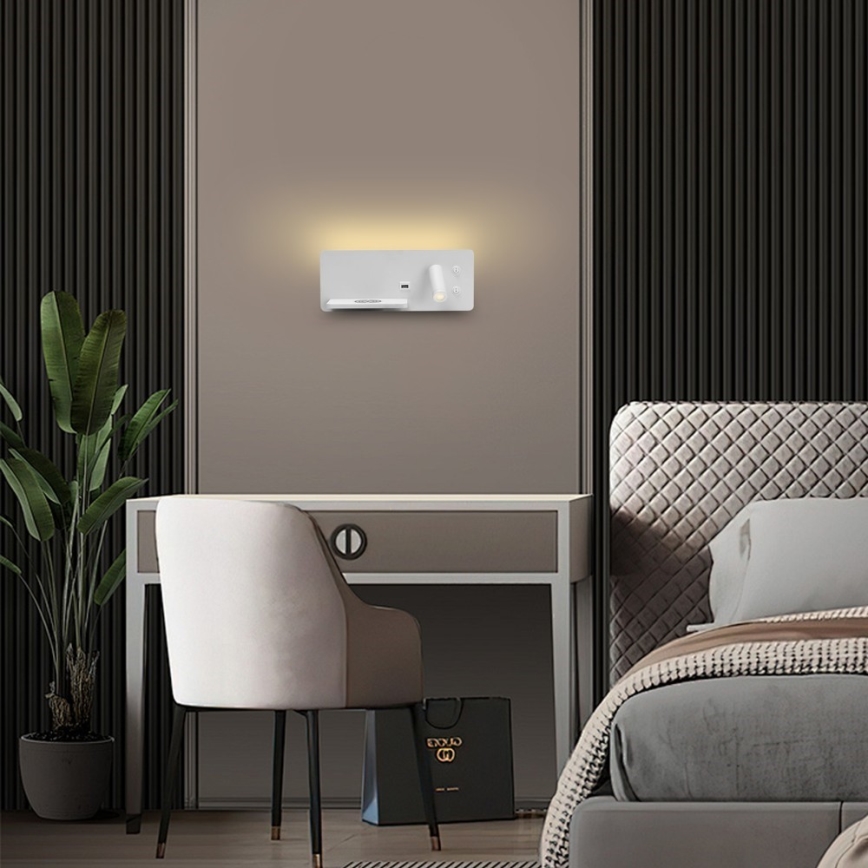 Immax 08286L - LED Reflektor ścienny z półką, portem USB i bezprzewodowym ładowaniem Be PREPARE LED/3W/230V + LED/3W biały