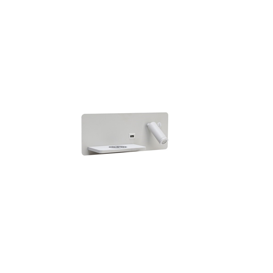 Immax 08286L - LED Reflektor ścienny z półką, portem USB i bezprzewodowym ładowaniem Be PREPARE LED/3W/230V + LED/3W biały