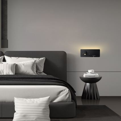 Immax 08287L - LED Reflektor ścienny z półką, portem USB i bezprzewodowym ładowaniem Be PREPARE LED/3W/230V + LED/3W czarny