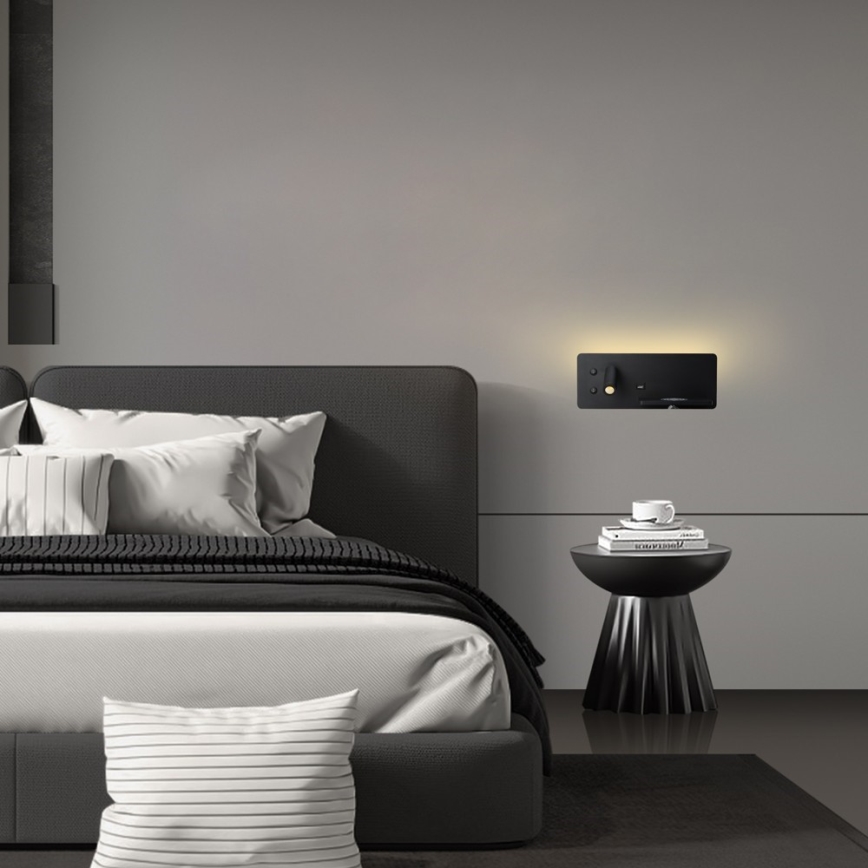 Immax 08287L - LED Reflektor ścienny z półką, portem USB i bezprzewodowym ładowaniem Be PREPARE LED/3W/230V + LED/3W czarny