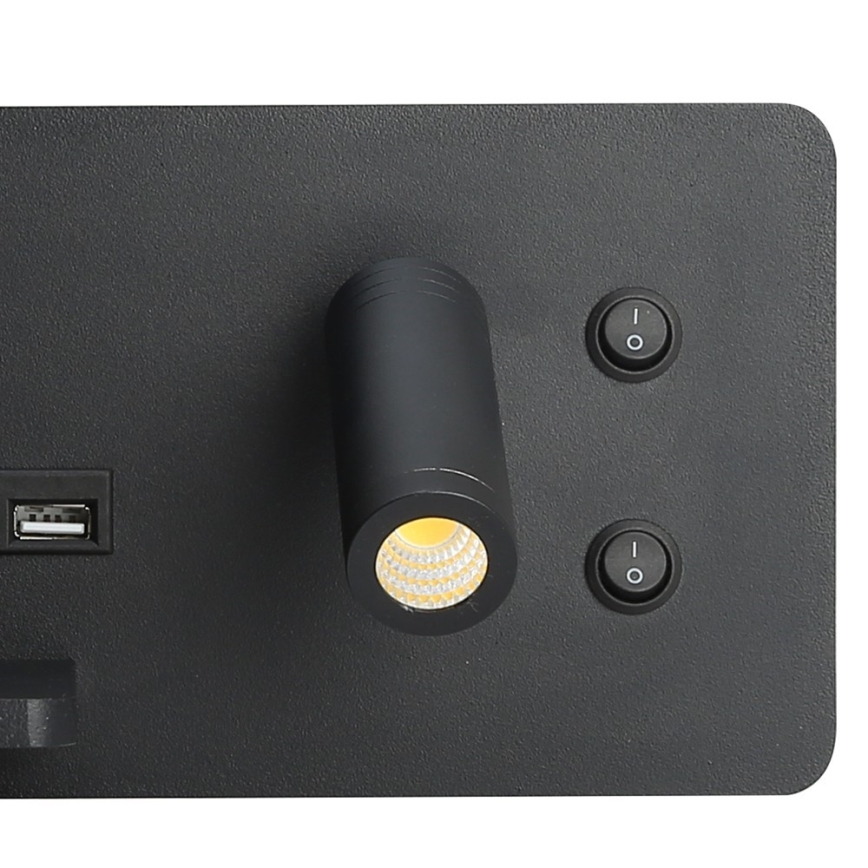 Immax 08288L - LED kinkiet punktowy z półką, portem USB i ładowaniem bezprzewodowym Be PREPARE LED/3W/230V + LED/3W czarny