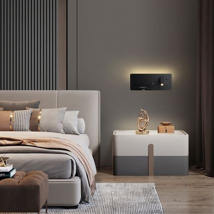 Immax 08288L - LED Reflektor ścienny z półką, portem USB i bezprzewodowym ładowaniem Be PREPARE LED/3W/230V + LED/3W czarny