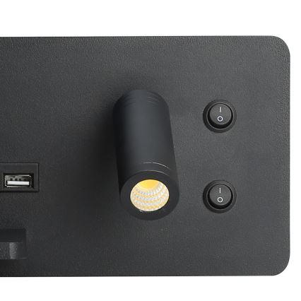 Immax 08288L - LED Reflektor ścienny z półką, portem USB i bezprzewodowym ładowaniem Be PREPARE LED/3W/230V + LED/3W czarny