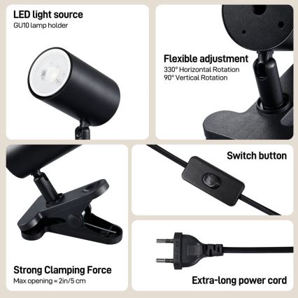 Lampa z klipsem PUNTO 1xGU10/9W/230V czarna