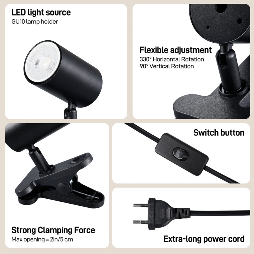 Lampa z klipsem PUNTO 1xGU10/9W/230V czarna
