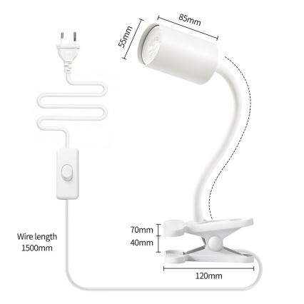 Elastyczna lampa z klipsem PUNTO 1xGU10/9W/230V biała