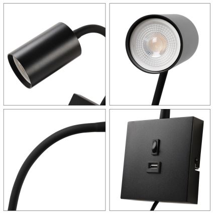 Kinkiet z USB PUNTO 1xGU10/9W/230V czarny