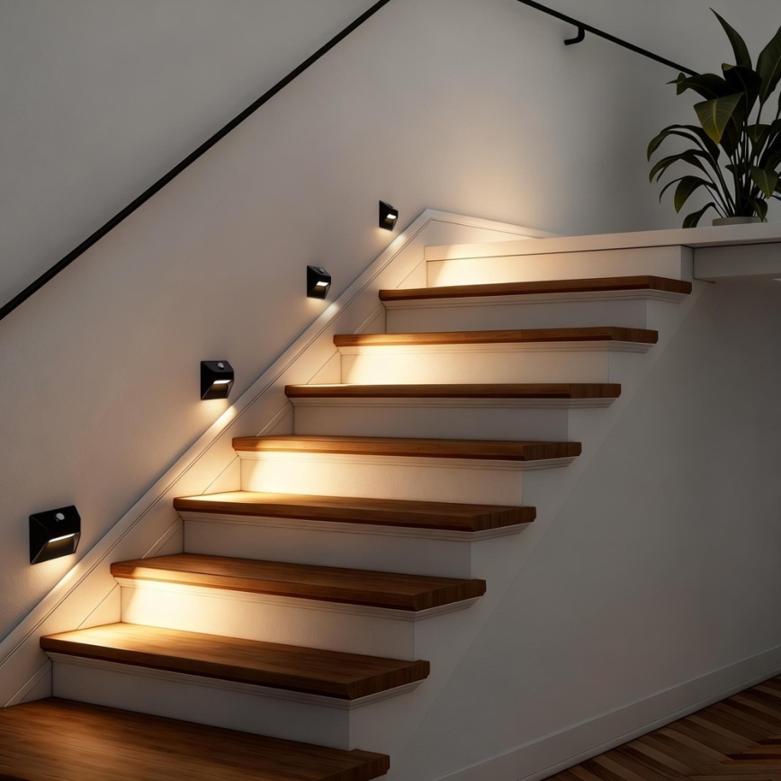 Ładowalna lampa schodowa LED z czujnikiem ruchu i zmierzchu STEP LIGHT LED/0,3W/3,7V 2200 mAh IP53 czarna