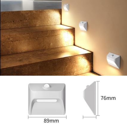 Ładowalna lampa schodowa LED z czujnikiem ruchu i zmierzchu STEP LIGHT LED/0,3W/3,7V 2200 mAh IP53 biała