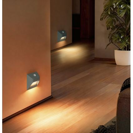 Ładowalna oprawa schodowa LED z czujnikiem ruchu i zmierzchu STEP LIGHT LED/0,3W/3,7V 2200 mAh IP53 szara