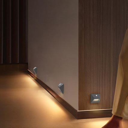 Ładowalna oprawa schodowa LED z czujnikiem ruchu i zmierzchu STEP LIGHT LED/0,3W/3,7V 2200 mAh IP53 szara