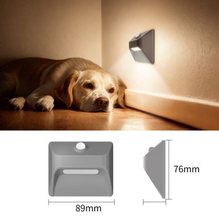Ładowalna oprawa schodowa LED z czujnikiem ruchu i zmierzchu STEP LIGHT LED/0,3W/3,7V 2200 mAh IP53 szara