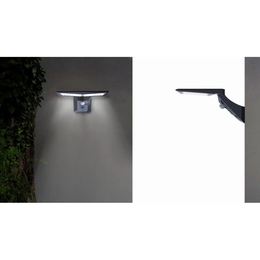 LED Kinkiet solarny z czujnikiem LED/2,6W/5,5V IP65 1800 mAh czarny