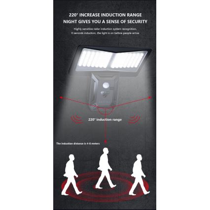 LED Kinkiet solarny z czujnikiem LED/2,6W/5,5V IP65 1800 mAh czarny