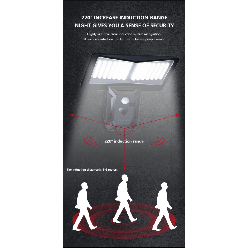 LED Kinkiet solarny z czujnikiem LED/2,6W/5,5V IP65 1800 mAh czarny