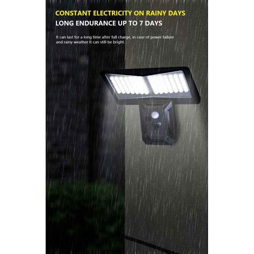 LED Kinkiet solarny z czujnikiem LED/2,6W/5,5V IP65 1800 mAh czarny